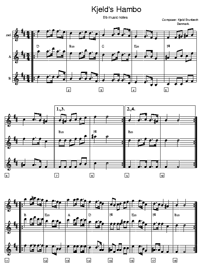 Kjeld's Hambo, music notes Bb1; CLICK TO MAIN PAGE