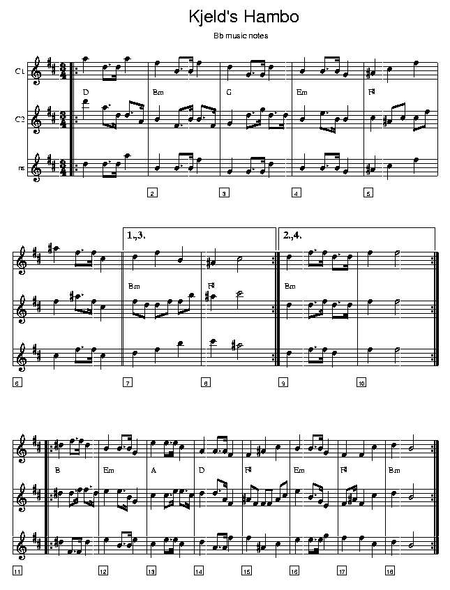 Kjeld's Hambo, music notes Bb2; CLICK TO MAIN PAGE