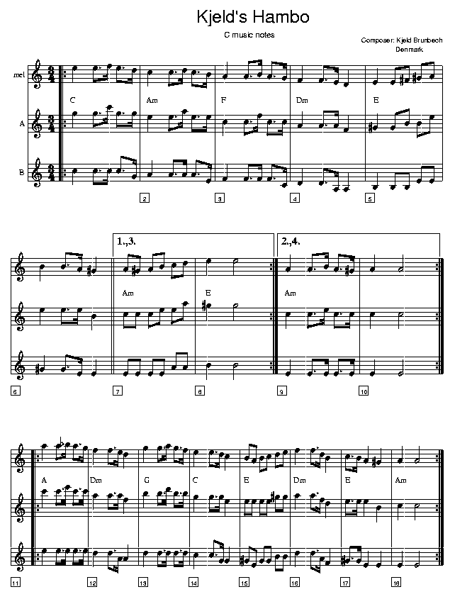 Kjeld's Hambo, music notes C1; CLICK TO MAIN PAGE