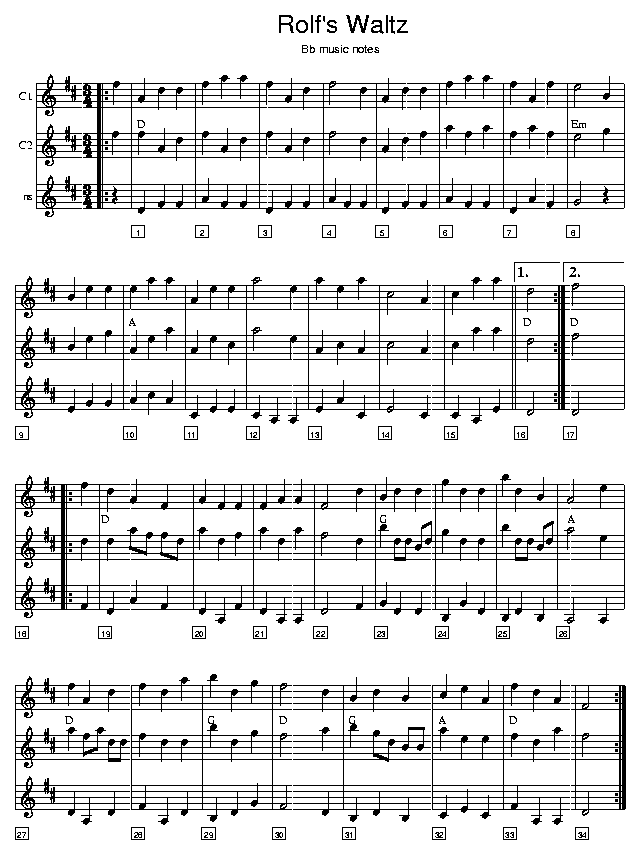 Rolf's Waltz, music notes Bb2; CLICK TO MAIN PAGE