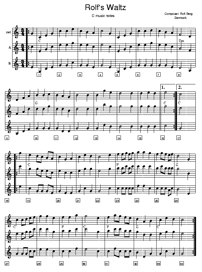 Rolf's Waltz, music notes C1; CLICK TO MAIN PAGE