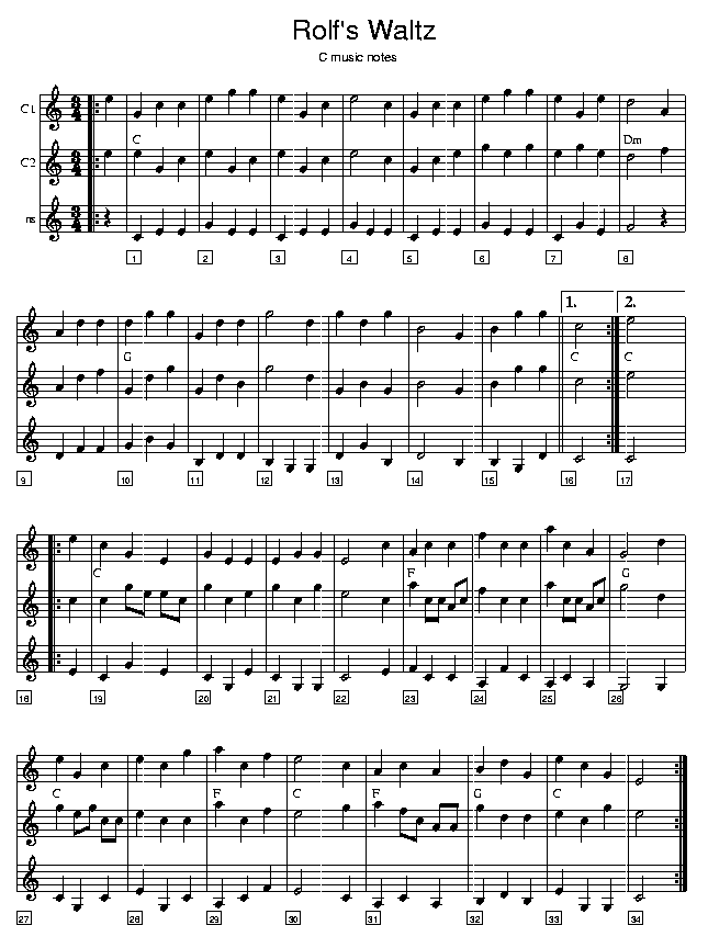 Rolf's Waltz, music notes C2; CLICK TO MAIN PAGE