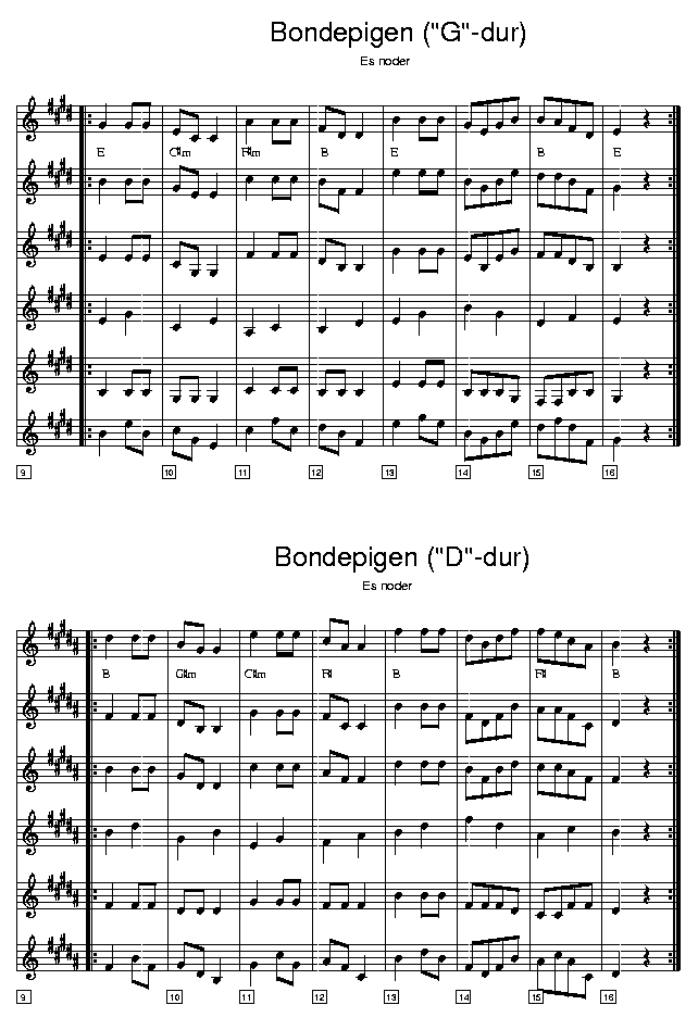 Bondepigen, music notes Eb2; CLICK TO MAIN PAGE