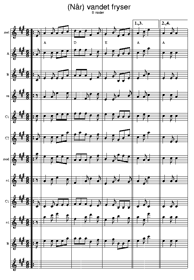 Vandet fryser, music notes Bb1; CLICK TO MAIN PAGE