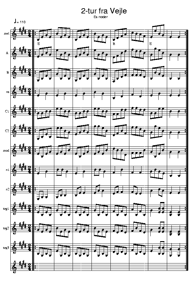 Vejle 2-tur, music notes Eb1; CLICK TO MAIN PAGE